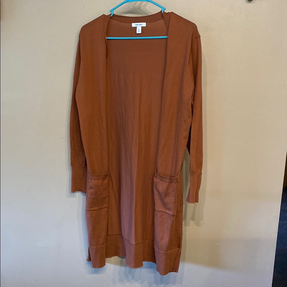 Nine West Brown and Orange Cardigan Lightweight Knit Sweater